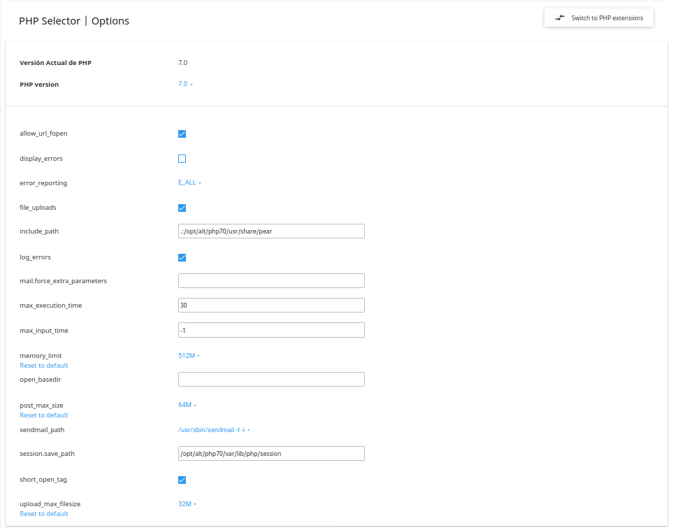 Como Se Usa El Selector De Versiones De Php Extensiones Y Opciones De Php En Linux Cpanel Guias Y Manuales